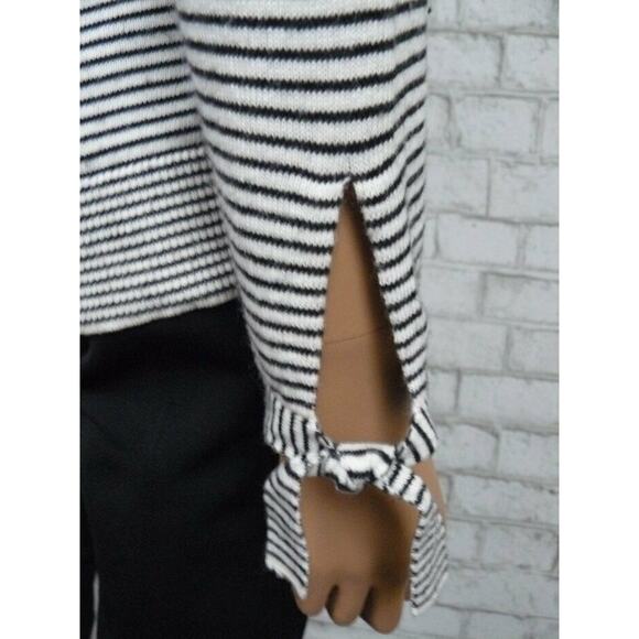$90 Ann Taylor Loft Black Ivory Striped Bow Cuff Wool Blend Sweater PS NEW - Picture 4 of 6